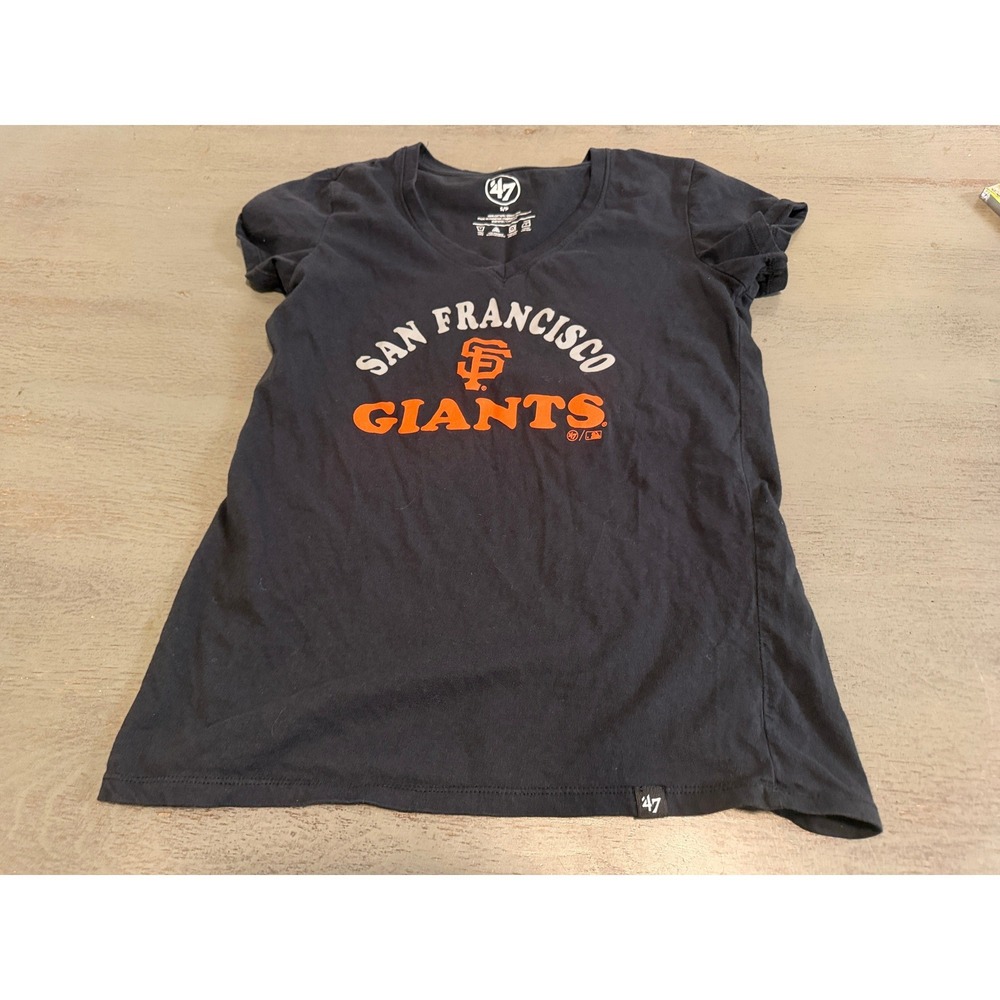 47 Brand San Francisco Giants V-Neck T-Shirt Womens Small Black MLB Cotton Tee